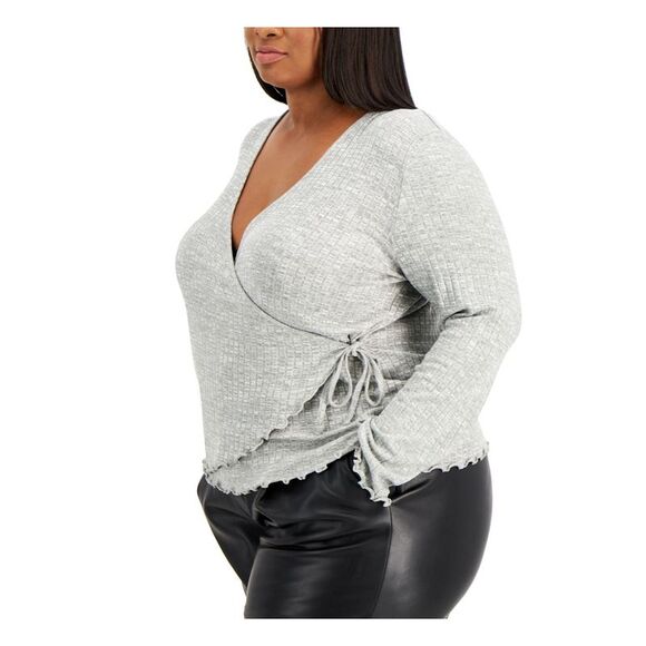 REBELLIOUS ONE Sweaters - REBELLIOUS ONE Womens Stretch Tie Long Sleeve Surplice Neckline Wrap Sweater